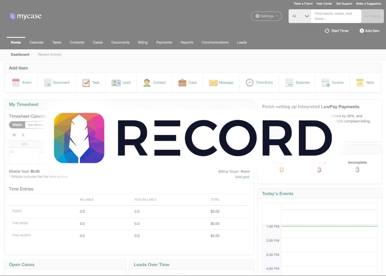 Image for Seamlessly Manage Your Legal Cases with RECORD’s Integration with MyCase